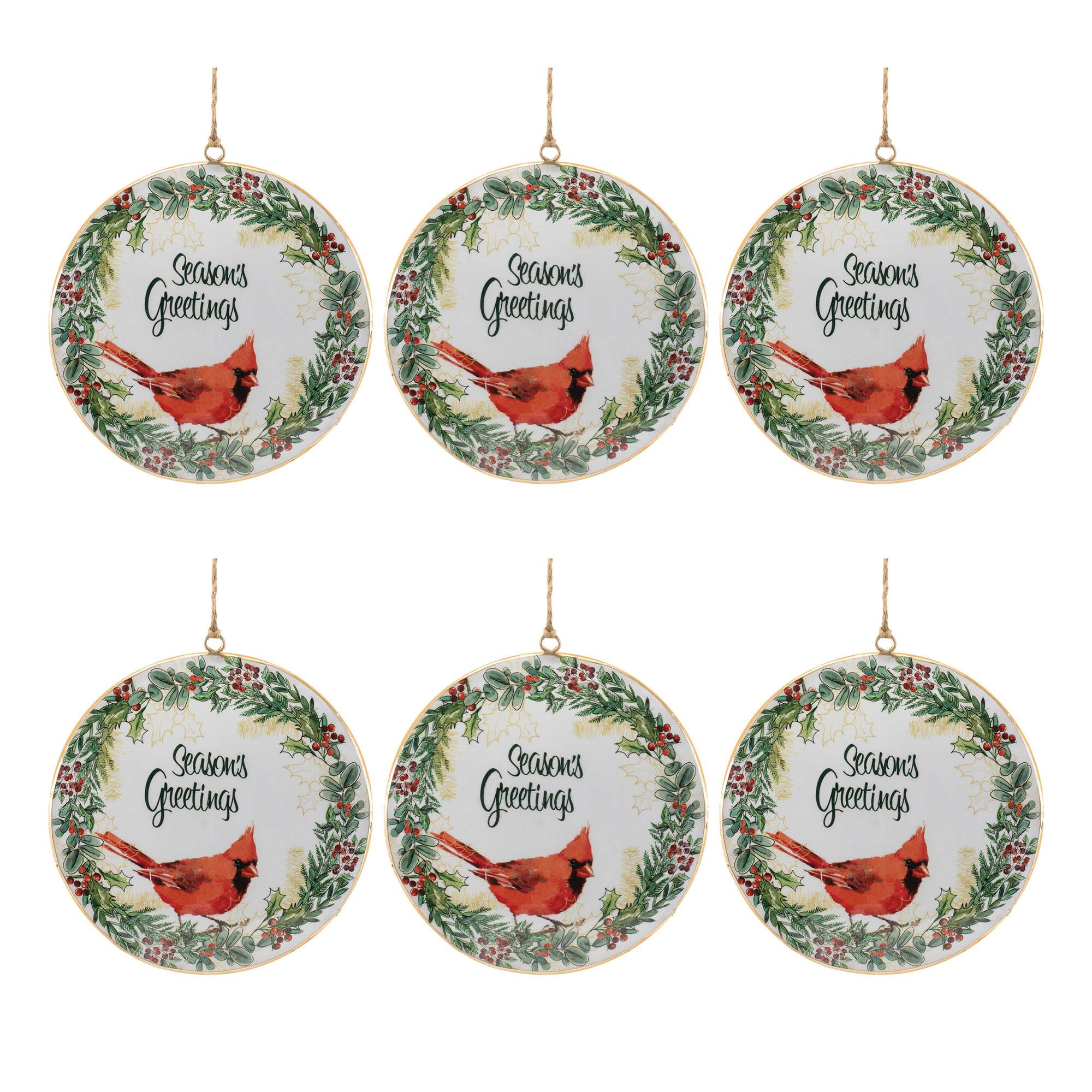 5.75" Cardinal Seasons Greetings Disc Ornaments, 6ct.